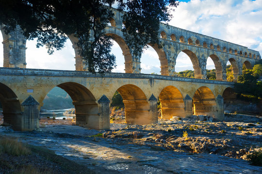 Famous landmark Roman Bridge Pont du Gard in southern France