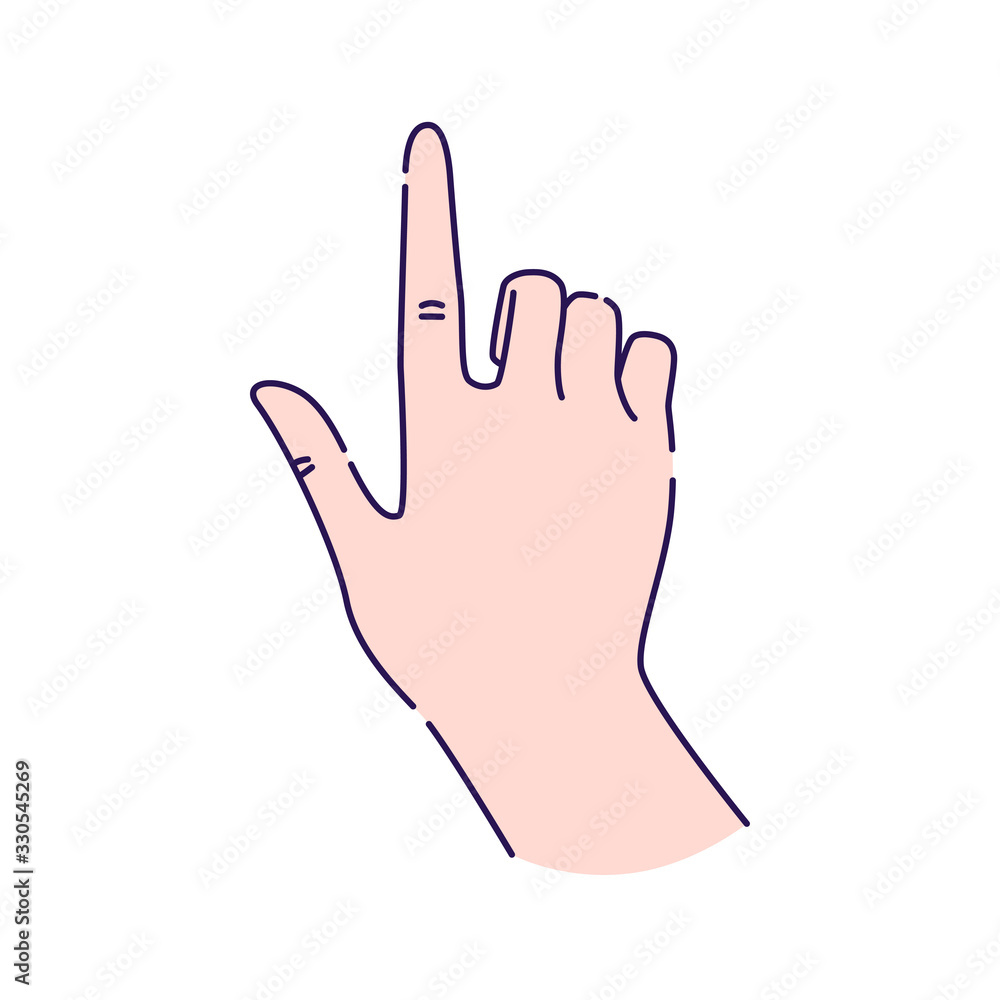 Poster hand gesture touch line color icon. make the index finger up gesture sketch element. pictogram for w