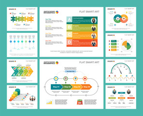Colorful startup or strategy concept infographic charts set. Business design elements for presentation slide templates. Can be used for financial report, workflow layout and brochure design.