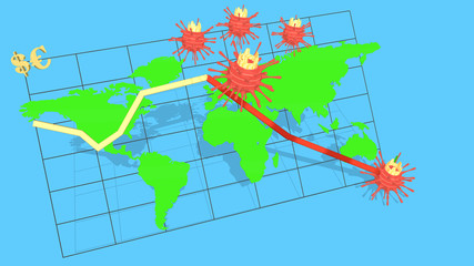 Fototapeta premium Coronavirus leads to recession crisis in the economy. 3D illustration