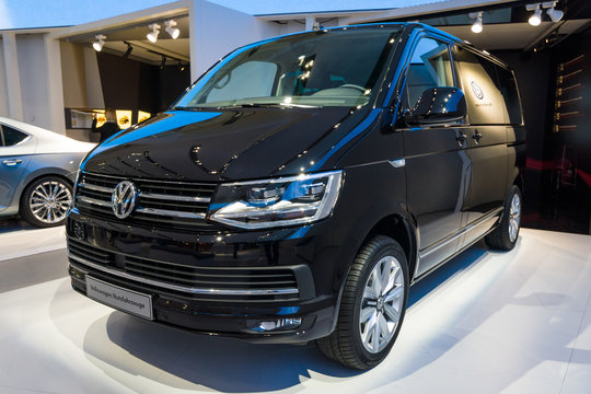 BERLIN - MAY 02, 2015: Showroom. The popular light commercial vehicle Transporter (T5). Produced since 2010.
