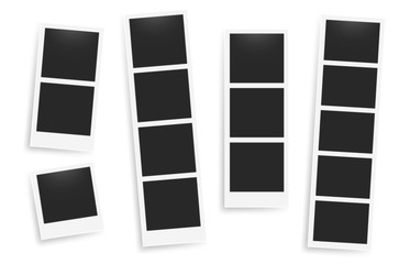 Photo booth images. Realistic blank photography template. Retro empty photo frame. Vector picture strips instant snapshot with black frame
