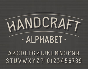Handcraft alphabet font. Retro letters and numbers. Vintage vector typescript for your typography design.