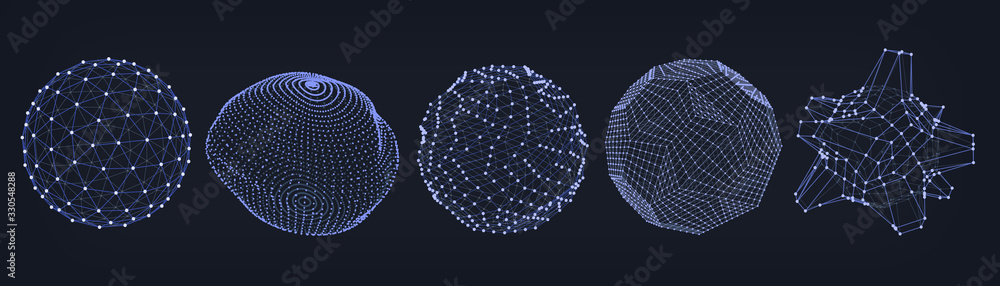 Wall mural net sphere. realistic abstract shape with connected lines, scientific or chemical grid figure. vecto