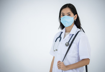 The female doctor taught how to wear a mask correctly to prevent covid-19 , bacteria, corona , sars...