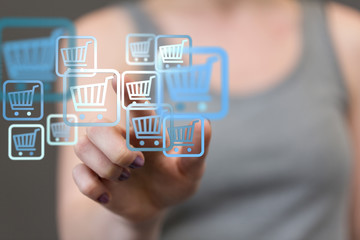 Shopping cart on digital tablet. Shopping online concept..