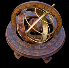 brass and wood armillary sphere