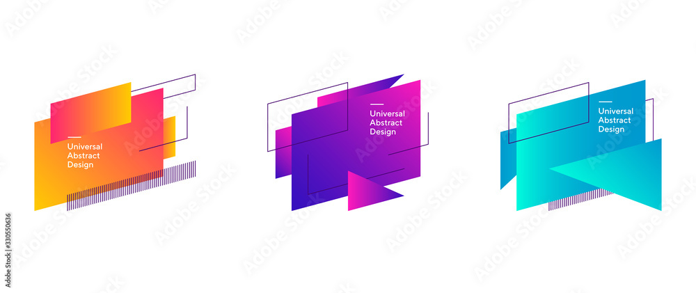 Wall mural Colorful creative composition of abstract elements. Dynamical geometric shapes and lines. Trendy design for banners, flyers, presentation slides, and web design. Vector illustration