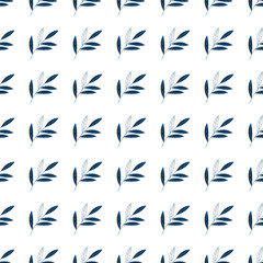 Seamless geometric pattern with leaves, blades of grass and twigs