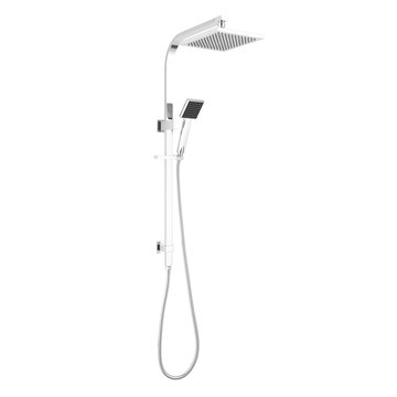 Handshower Isolated on White Background. Stainless Steel 2 in 1 Square Dual Hand Held Slim Line Shower Head Set. Home Innovation. Chrome Hand Shower Spray. Bath Plumbing Fixture and Bathroom Fixtures