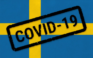 Flag of Sweden on paper texture with stamp, banner of Coronavirus name on it. 2019 - 2020 Novel Coronavirus (2019-nCoV) concept, for an outbreak occurs in the Sweden.
