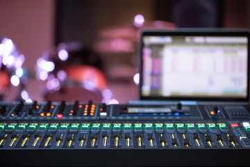 Digital mixer in a recording Studio , with a computer for recording music. The concept of...
