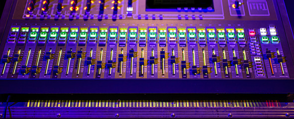 Digital mixer in a recording Studio. Work with sound. The concept of creativity and show business.