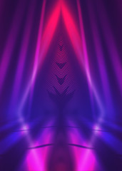 Fototapeta na wymiar Background empty show scene. Ultraviolet dark abstract background. Geometric neon shapes, neon glow, blue and pink lighting