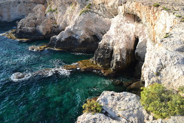 Sea waves and rocky seashore. Cyprus.
