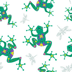 Simple seamless pattern with frogs on a white background. pattern. vector