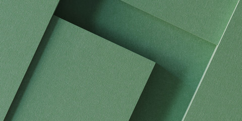 Minimal background for branding and product presentation. Green fabric geometric background. 3d rendering illustration.