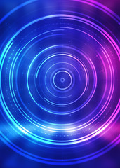 Fototapeta premium Dark tech abstract background with neon glow. Cyber circle laser figure on abstract background