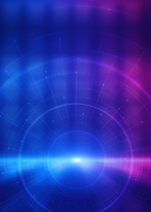 Dark tech abstract background with neon glow. Cyber circle laser figure on abstract background