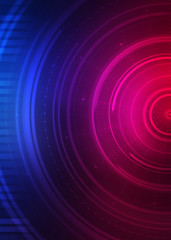 Dark tech abstract background with neon glow. Cyber circle laser figure on abstract background