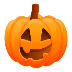 Funny smile pumpkin icon. Cartoon of funny smile pumpkin vector icon for web design isolated on white background