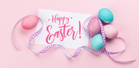 Easter greeting card with colorful easter eggs
