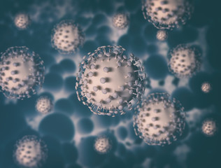 	 Group of virus cells. 3D illustration of Coronavirus cells Covid-19	