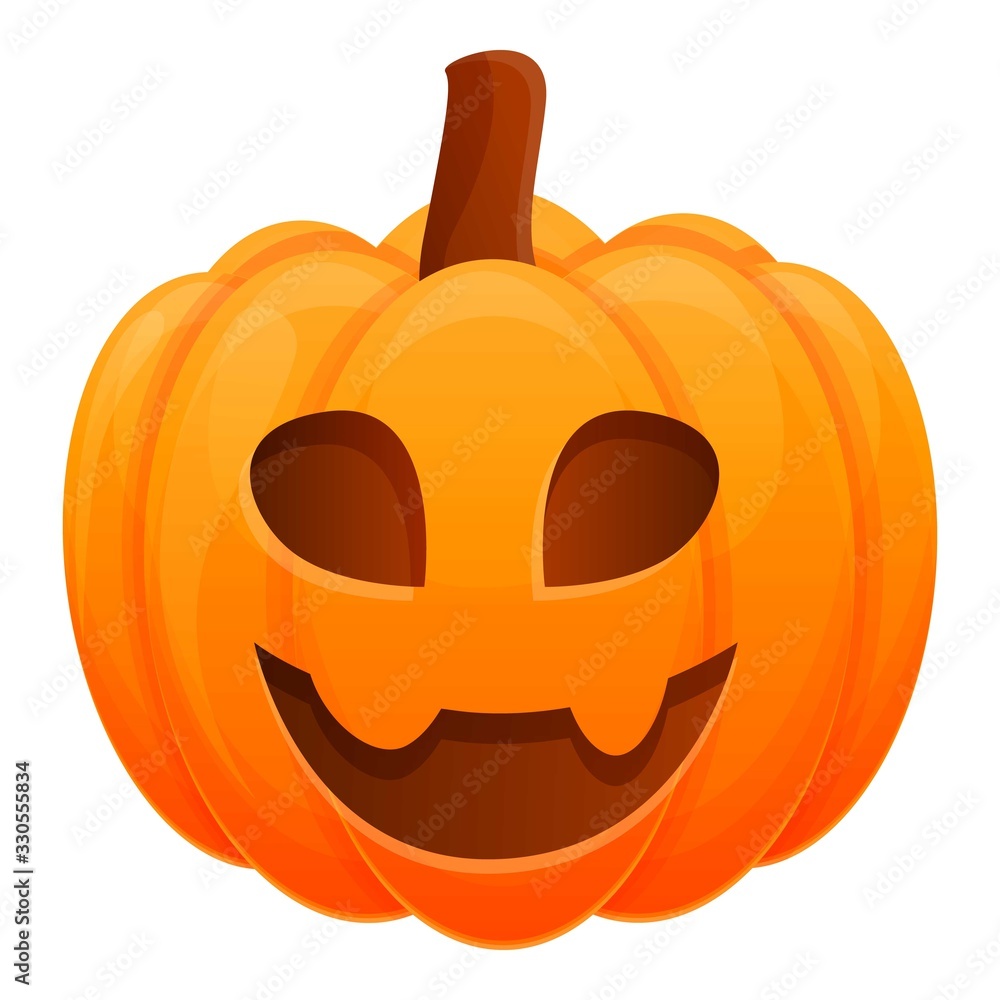 Poster smiling pumpkin with tooth icon. cartoon of smiling pumpkin with tooth vector icon for web design is