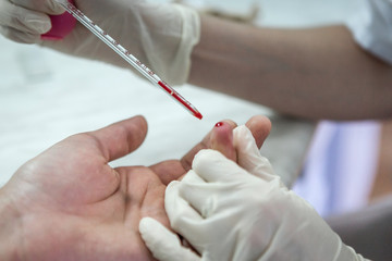 Laboratory tests for the presence of coronavirus COVID-19. Blood test in the hospital.