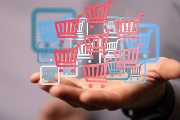 Online shopping business concept selecting shopping cart.