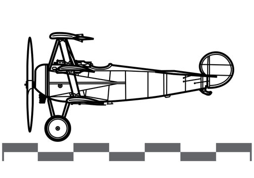 Fokker Dr.I Triplane Dreidecker. World War 1 combat aircraft. Side view. Image for illustration and infographics.
