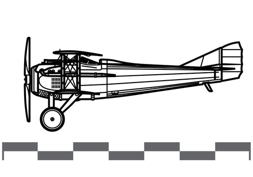 SPAD S.VII. World War 1 combat aircraft. Side view. Image for illustration and infographics.