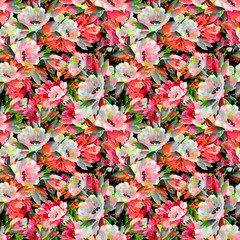 abstract wild flowers hand drawn seamless colorful pattern 