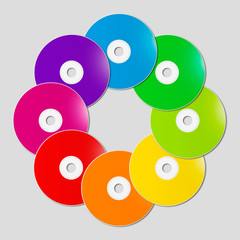 Colorful rainbow CD - DVD in a circle shape on grey background