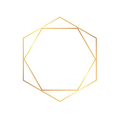 Golden thin style double hexagon luxury frame on the white background. Perfect design for headline, logo and sale banner. Vector illustration