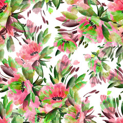 abstract wild flowers hand drawn seamless colorful pattern