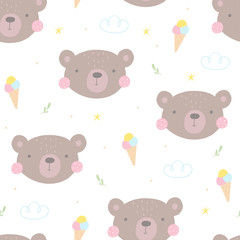 Seamless pattern with cute little bear. vector illustration. Vector print with bear