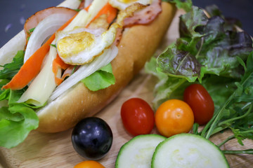 Classic Sub Ham Cheese and Egg Sandwich Recipe Healthy Food with Vegetable Ready to Eat Fast.