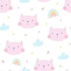Seamless pattern with cute little cat. vector illustration. Vector print with kitten