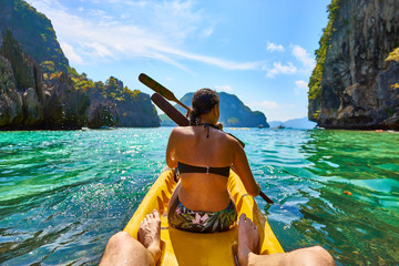 Woman kayaking in 