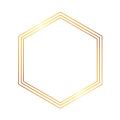 Golden thin triple style hexagon luxury frame on the white background. Perfect design for headline, logo and sale banner. Vector illustration