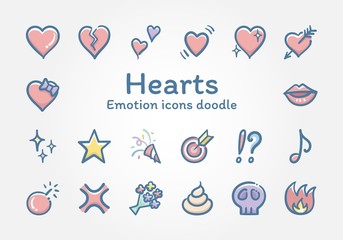 Fototapeta na wymiar Hearts Emotion vector icons doodle