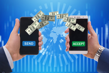 Concept of mobile wallet transfers - 3d rendering