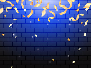 Vector stock illustration. Falling Golden serpentine on a brick wall for card