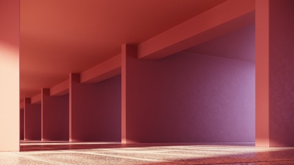 Architectural construction, bright building, metro, hallway in sun light - 3d, render. Simple, trendy architectural illustration for advertising, business, presentations, wallpapers.