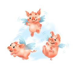 Fototapeta premium Little funny piglets, play and frolic