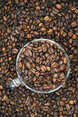 Coffee beans. Arabica Robusta. Black coffee.