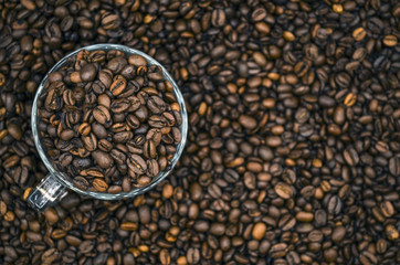 Coffee beans. Arabica Robusta. Black coffee.
