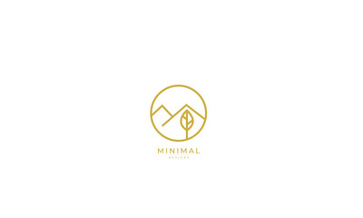 a line art icon logo of a mountain with a leaf