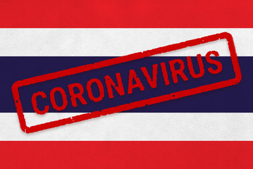 Flag of Thailand on paper texture with stamp, banner of Coronavirus name on it. 2019 - 2020 Novel Coronavirus (2019-nCoV) concept, for an outbreak occurs in the Thailand.